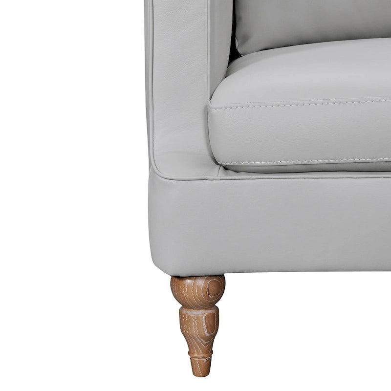 HomeRoots 85 Gray Leather Sofa With Brown Legs