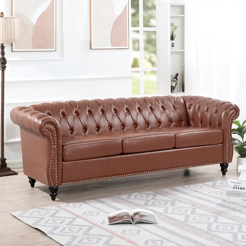 Naro Mid-Century 84 Modern 3 Seater Chesterfield Sofa Couches by Christopher Knight Home