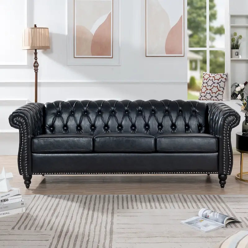 Naro Mid-Century 84 Modern 3 Seater Chesterfield Sofa Couches by Christopher Knight Home