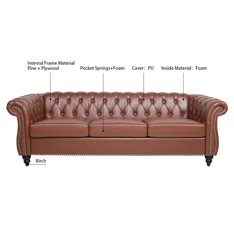 Naro Mid-Century 84 Modern 3 Seater Chesterfield Sofa Couches by Christopher Knight Home