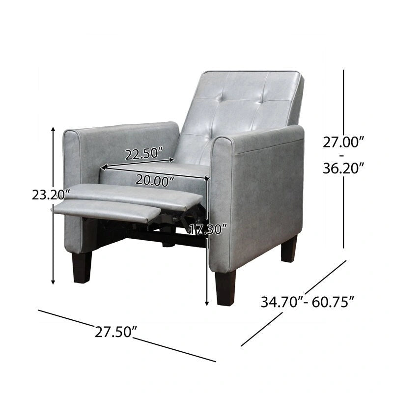 Roomfitters 26.75 Wide Manual Club Recliner with Rolled Arms and Plush Cushioning for Ultimate Comfort, Dark Grey
