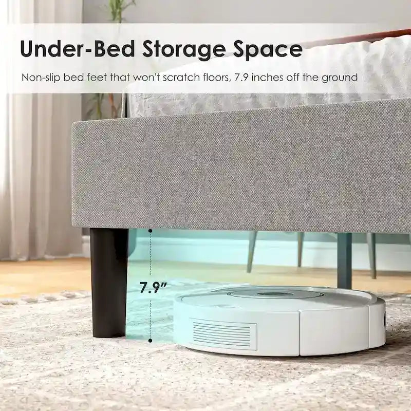 Modern Platform Bed Frame with Upholstered Headboard