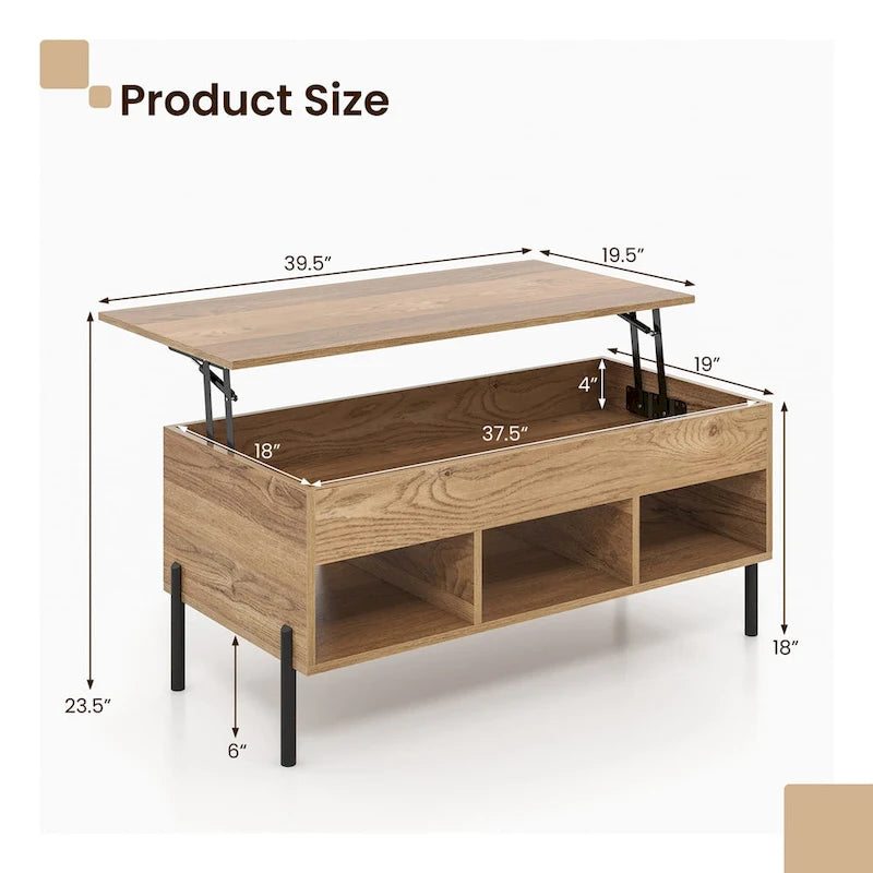 Costway Lift Top Coffee Table with Storage Compartment & 3 Open - See Details