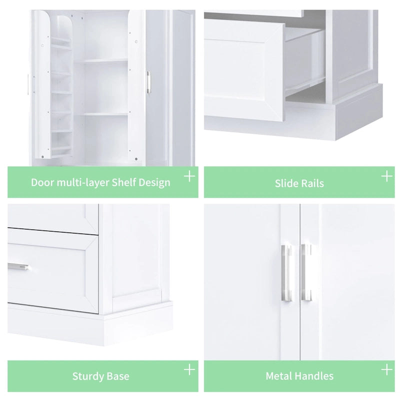 Tall Bathroom Storage Cabinet Cabinet with Two Doors and Drawers Adjustable Shelf MDF Board