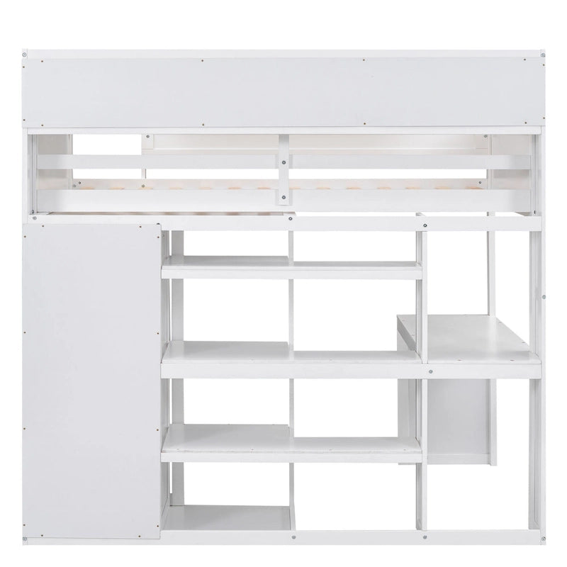 Twin Loft Bed w/Storage Shelves, Under-Bed Desk, Wooden Bed Frames