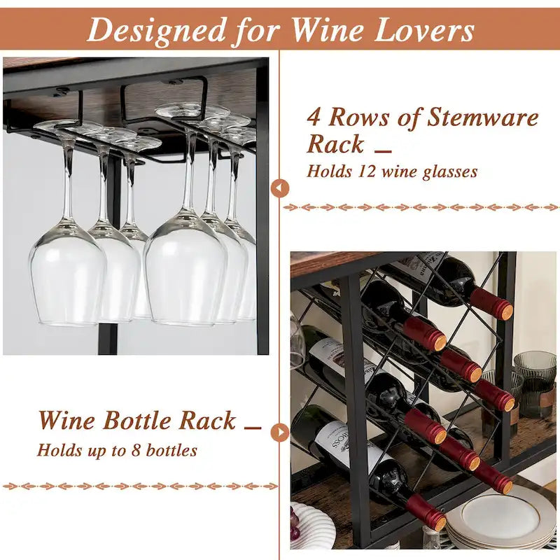 Gymax Industrial Liquor Bar Cart Rolling Kitchen Serving Cart w/ Wine