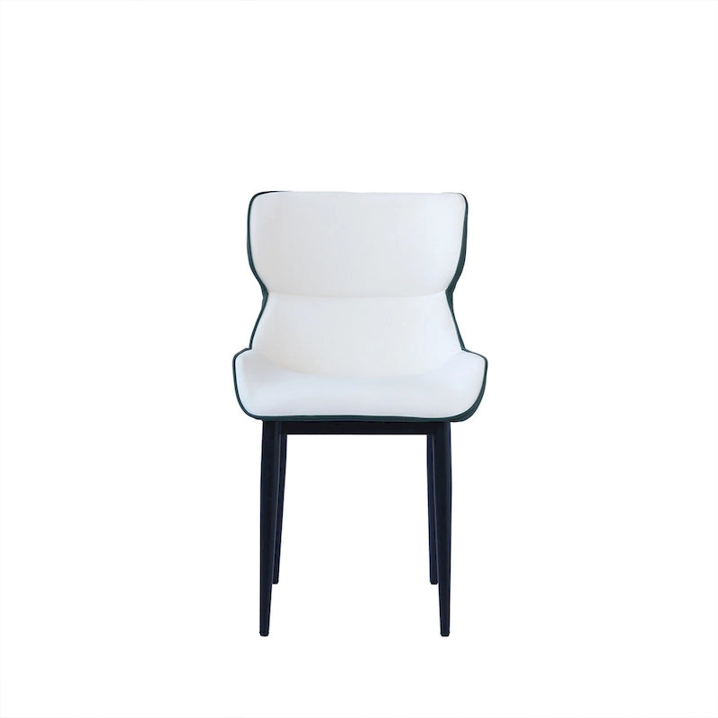 Set of 2 PU Upholstered Dining Chairs Modern Solid Back Chairs with Black Metal Legs