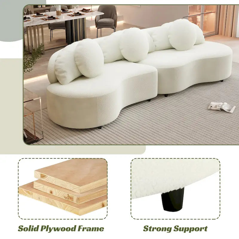 103.5 Lamb Velvet Armless Sofa with 6 Pillows and Floating Design
