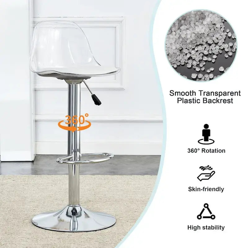 Swivel Bar Stools Set of 2, Counter Height Barstools with Backrest, Dining Room Chairs with Footrest and PU Seats