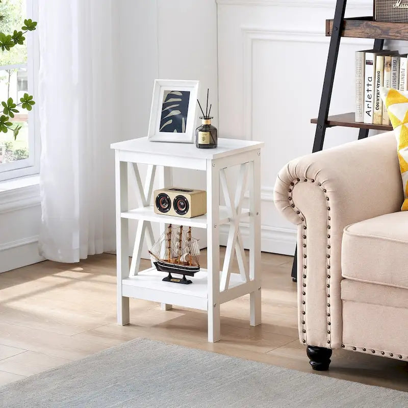 Modern Nightstand with 3-Tier Storage Shelves, Nightstands Set of 2