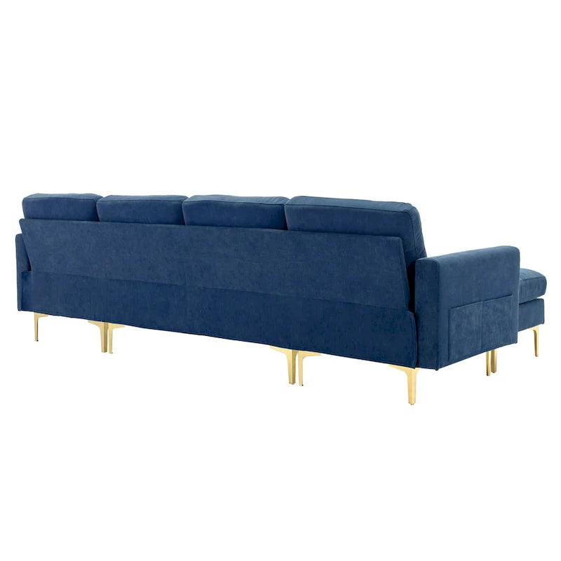 110.6 Velvet L-Shaped Sectional Sofa with Movable Ottoman and Storage Pockets