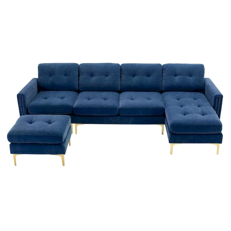 110.6 Velvet L-Shaped Sectional Sofa with Movable Ottoman and Storage Pockets