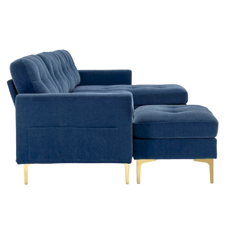 110.6 Velvet L-Shaped Sectional Sofa with Movable Ottoman and Storage Pockets