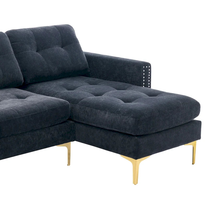 110.6 Velvet L-Shaped Sectional Sofa with Movable Ottoman and Storage Pockets