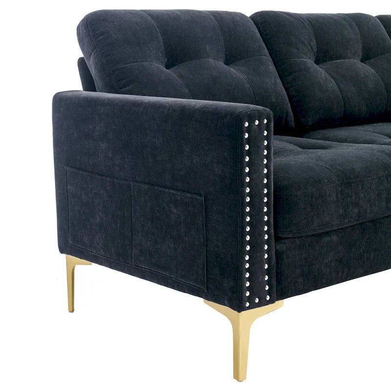 110.6 Velvet L-Shaped Sectional Sofa with Movable Ottoman and Storage Pockets