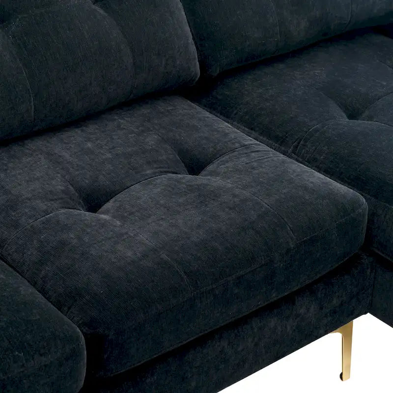 110.6 Velvet L-Shaped Sectional Sofa with Movable Ottoman and Storage Pockets