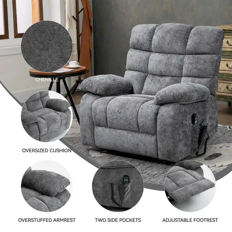Dual Motor Power Lift Recliner Chair with Massage and Heat for Elderly People, Large Lazy Single Boy Recliners with Power-Remote