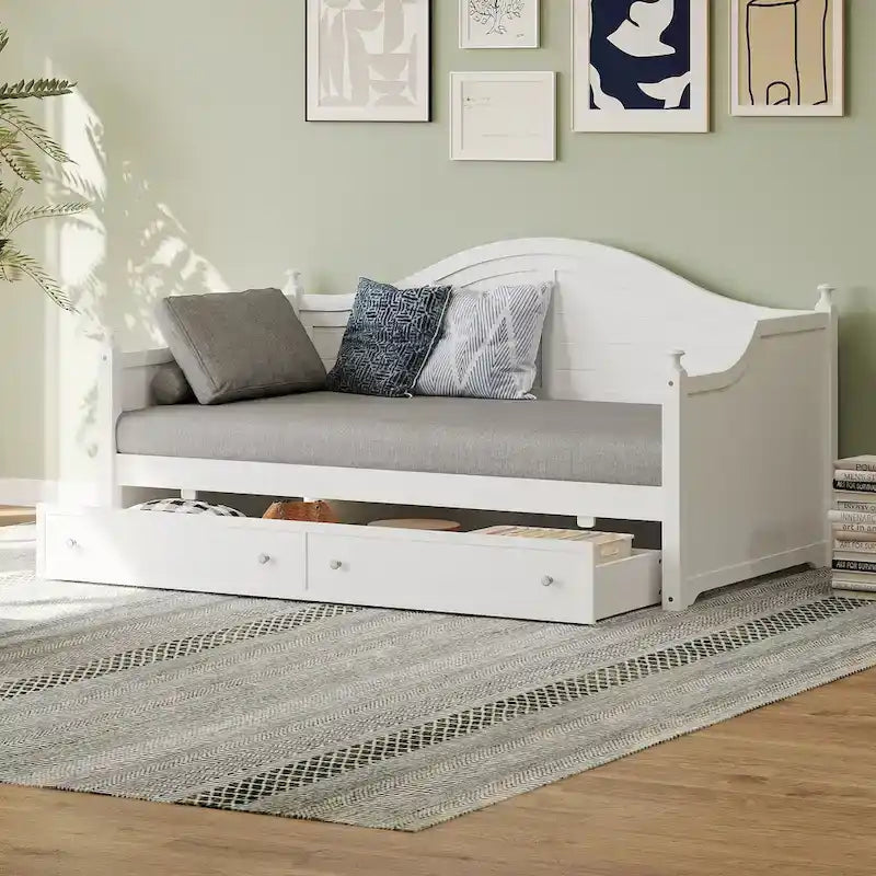 Wooden Daybed with 2 Storage Drawers, Twin Size Storage Platform Bed - Twin Size Extendable Day-bed Pop-up Trundle Bed, Sofa Bed