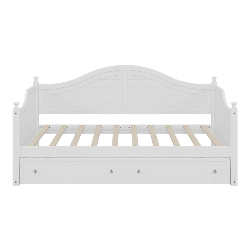 Wooden Daybed with 2 Storage Drawers, Twin Size Storage Platform Bed - Twin Size Extendable Day-bed Pop-up Trundle Bed, Sofa Bed