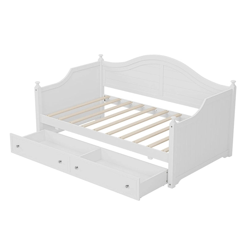 Wooden Daybed with 2 Storage Drawers, Twin Size Storage Platform Bed - Twin Size Extendable Day-bed Pop-up Trundle Bed, Sofa Bed