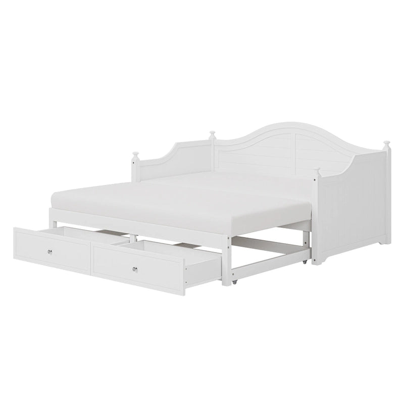 Wooden Daybed with 2 Storage Drawers, Twin Size Storage Platform Bed - Twin Size Extendable Day-bed Pop-up Trundle Bed, Sofa Bed