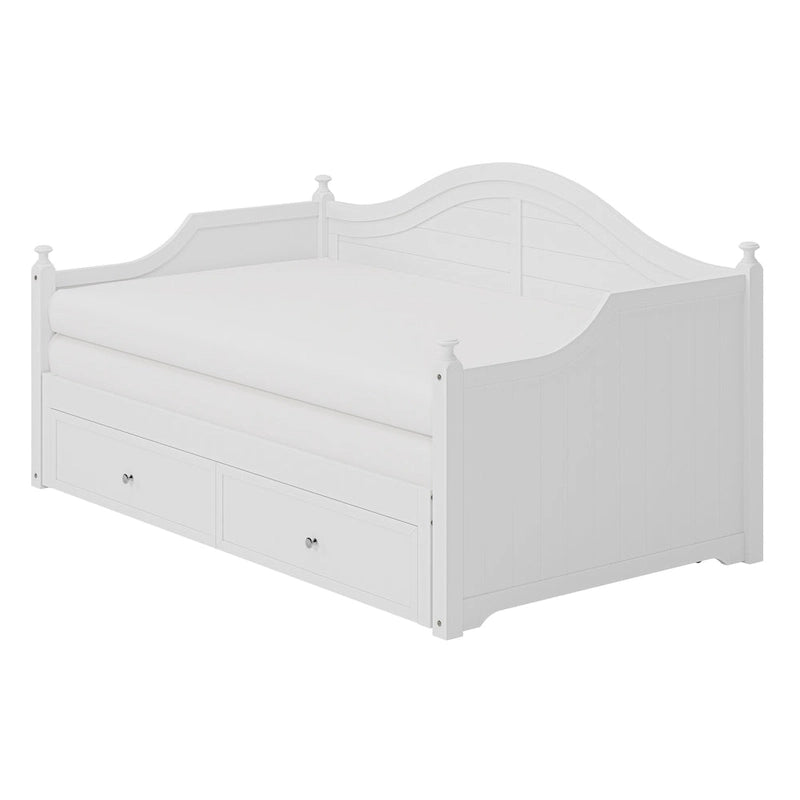 Wooden Daybed with 2 Storage Drawers, Twin Size Storage Platform Bed - Twin Size Extendable Day-bed Pop-up Trundle Bed, Sofa Bed