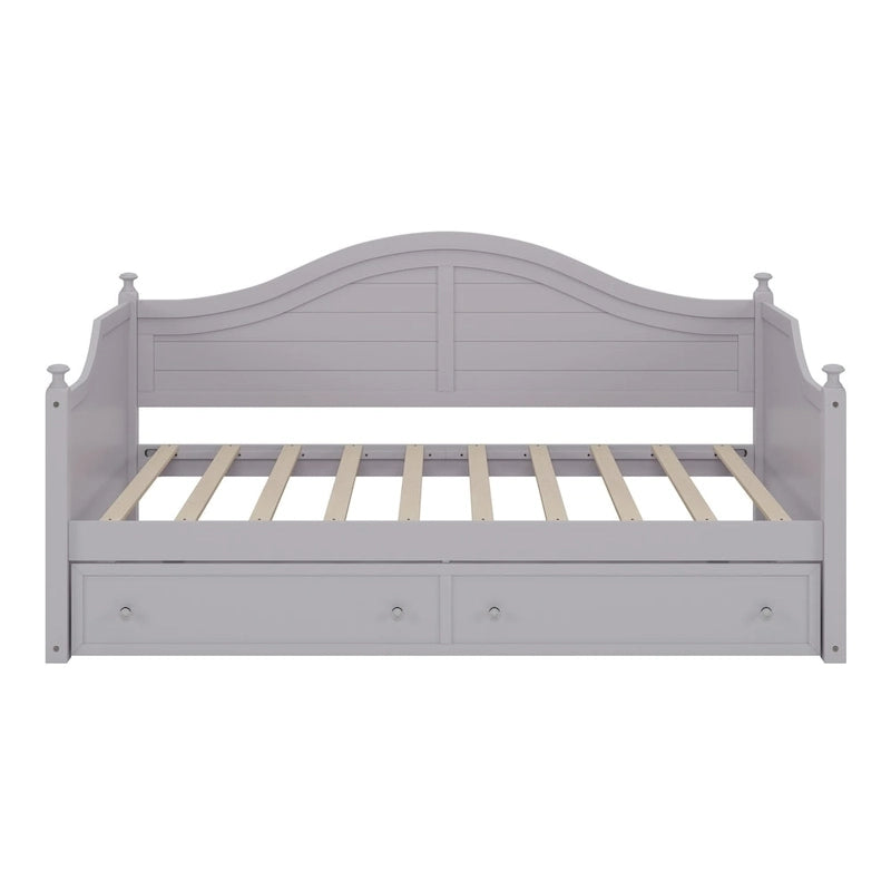Wooden Daybed with 2 Storage Drawers, Twin Size Storage Platform Bed - Twin Size Extendable Day-bed Pop-up Trundle Bed, Sofa Bed