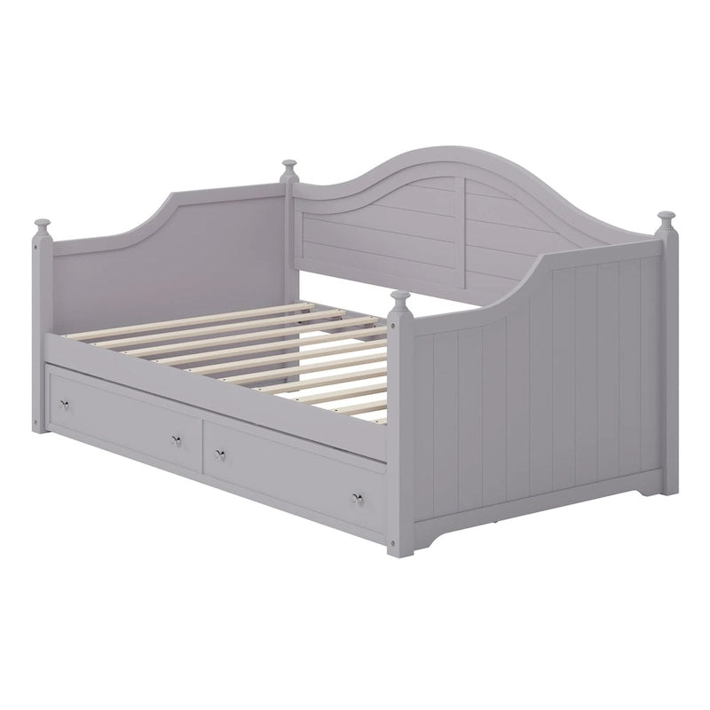 Wooden Daybed with 2 Storage Drawers, Twin Size Storage Platform Bed - Twin Size Extendable Day-bed Pop-up Trundle Bed, Sofa Bed