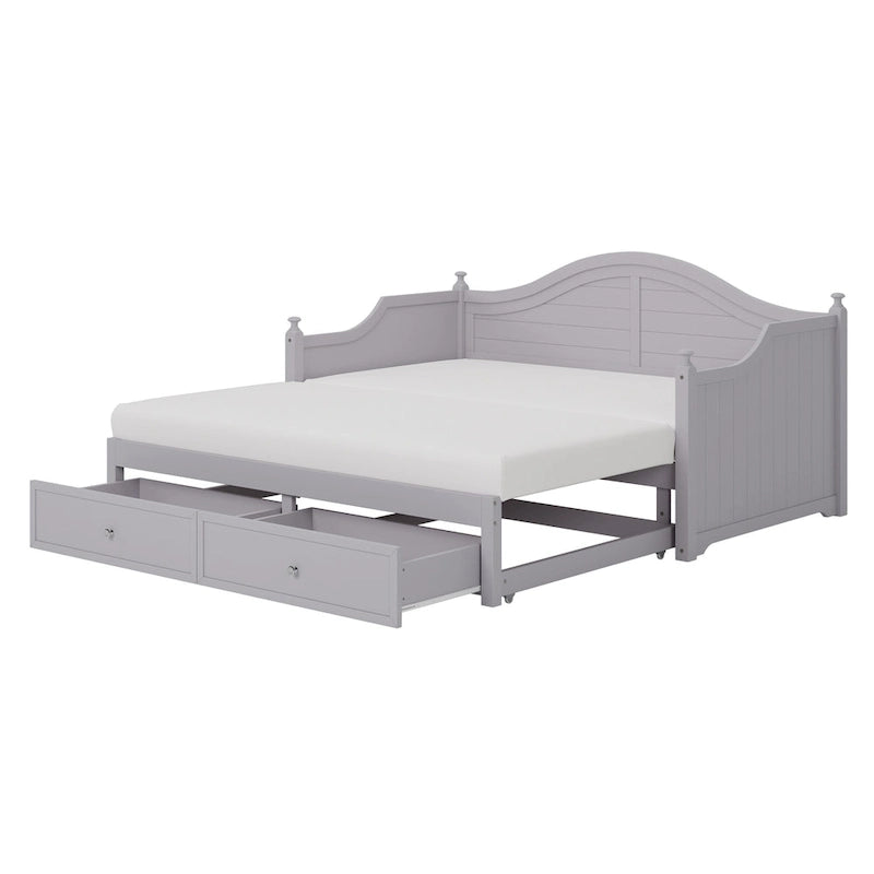 Wooden Daybed with 2 Storage Drawers, Twin Size Storage Platform Bed - Twin Size Extendable Day-bed Pop-up Trundle Bed, Sofa Bed