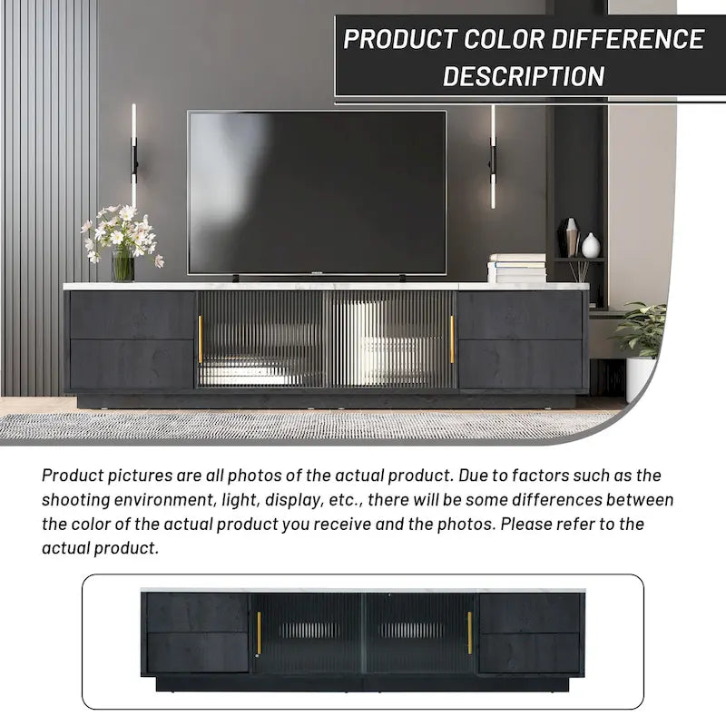Glass Doors TV Stand for 70 TV, Media Console with 4 Drawers Floor Wood TV Media Center Table with Large Storage Cabinet