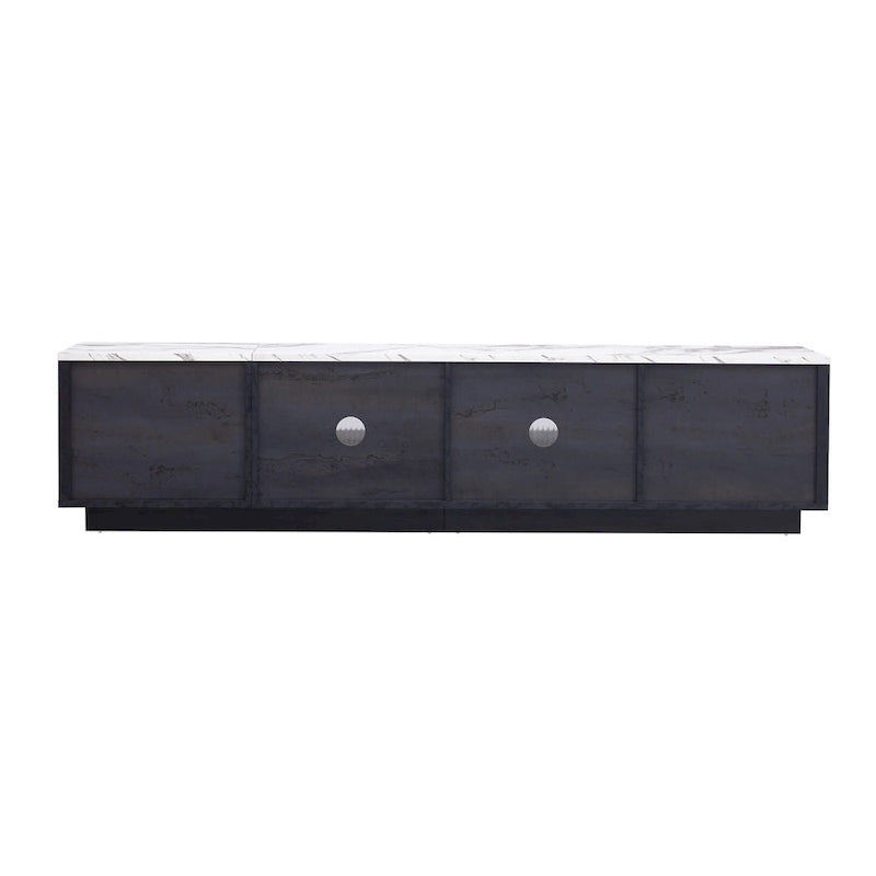 Glass Doors TV Stand for 70 TV, Media Console with 4 Drawers Floor Wood TV Media Center Table with Large Storage Cabinet