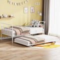 Metal Daybed Sofabed Frame with Curved Handles & Pull-out Trundle Bed for Kids Girls Boys