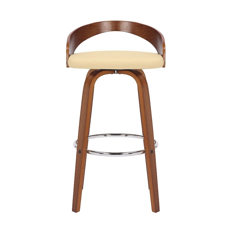 Faux Leather Swivel Counter Height Bar Chair with Wood Frame and Footrest