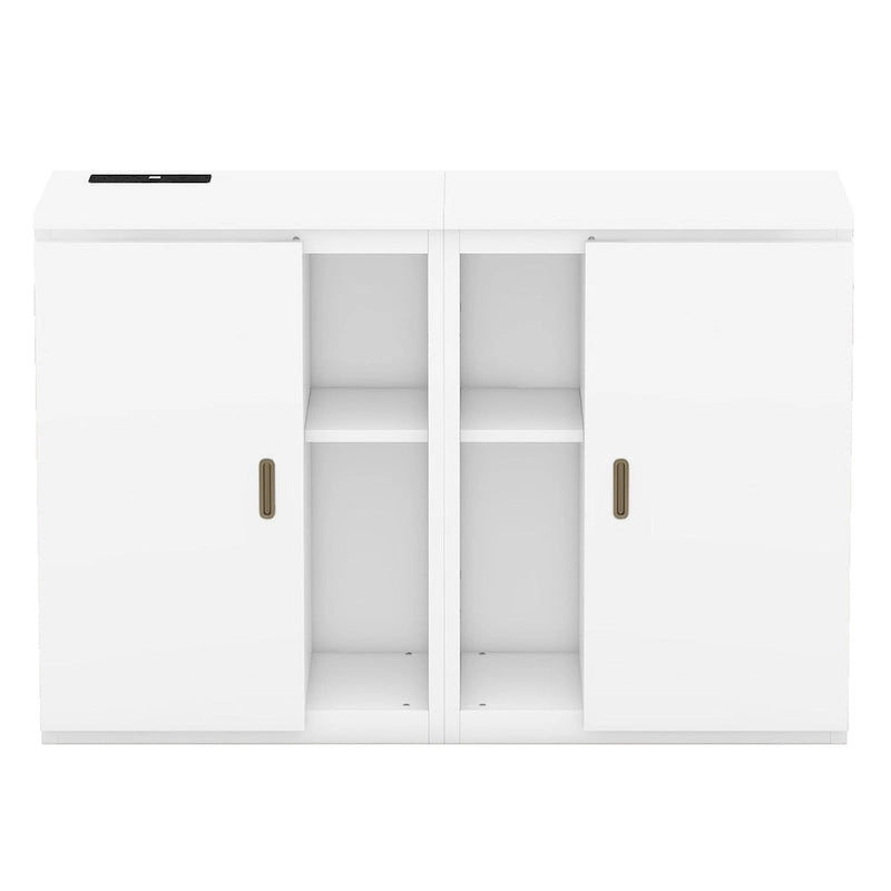 White Queen Size Murphy Bed with Shelves, Cabinets, USB Ports