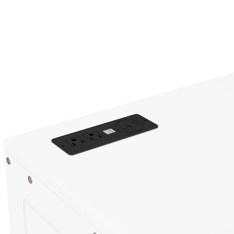 White Queen Size Murphy Bed with Shelves, Cabinets, USB Ports