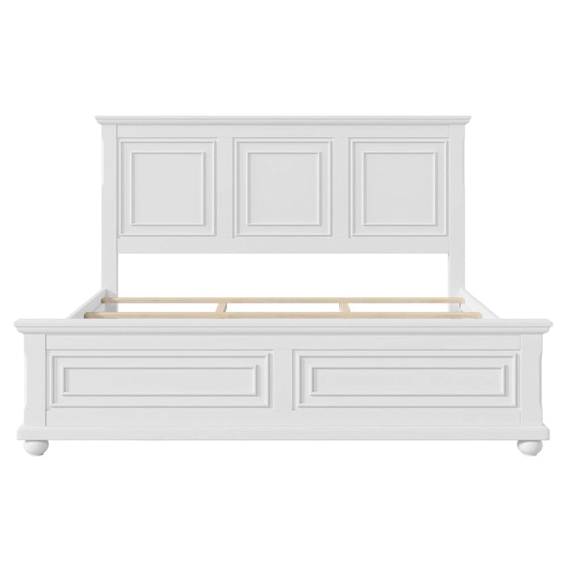 White King Size Traditional Style Pinewood Platform Bed with Wooden Slats Support for Bedroom