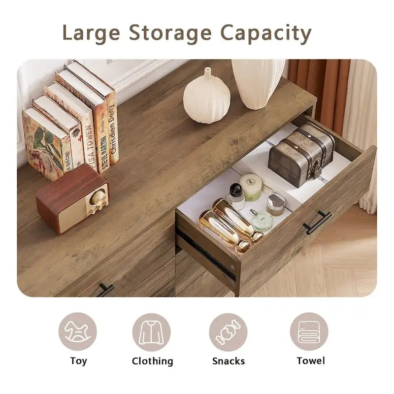 Rustic Style 47.24 Dresser TV Stand with 6 Deep Storage Drawers for Living Room