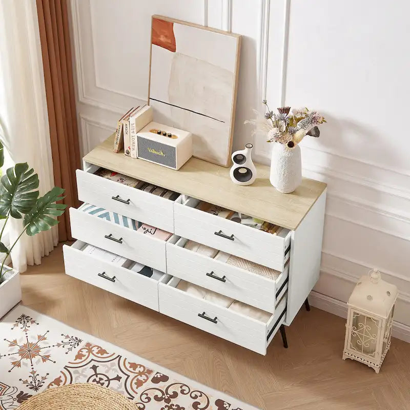 Rustic Style 47.24 Dresser TV Stand with 6 Deep Storage Drawers for Living Room