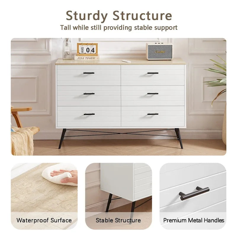 Rustic Style 47.24 Dresser TV Stand with 6 Deep Storage Drawers for Living Room