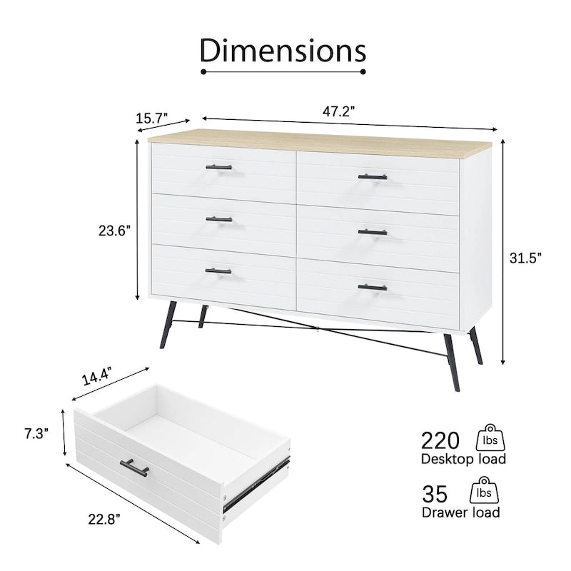 Rustic Style 47.24 Dresser TV Stand with 6 Deep Storage Drawers for Living Room
