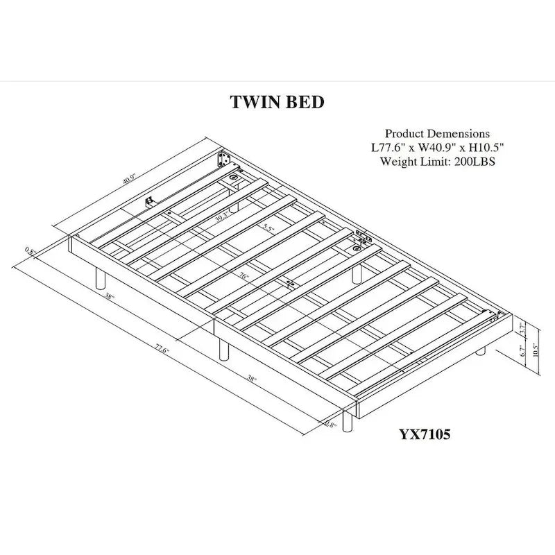 Grey Particle Board Twin Floating Platform Bed Frame with Rubberwood Legs