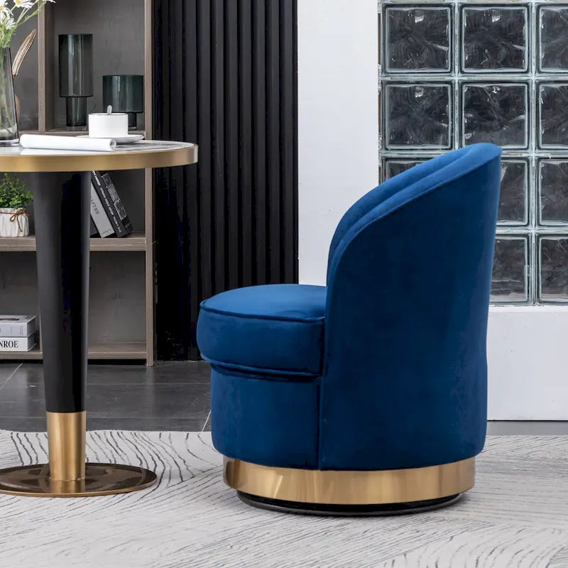 Blue Modern 22 Upholstered Velvet Accent Chair with Round Swivel Metal Base for Living Room