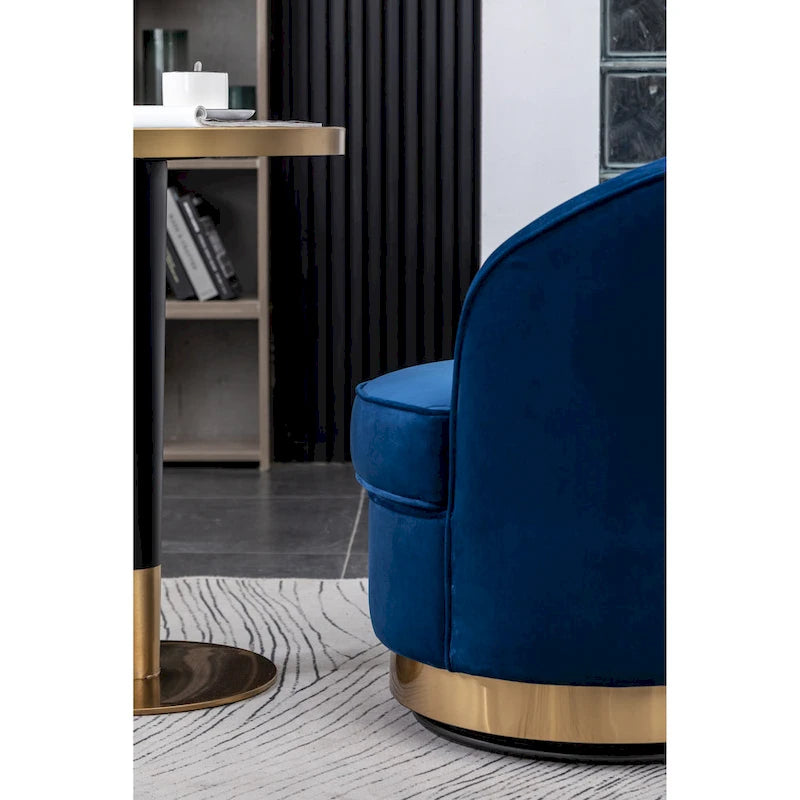 Blue Modern 22 Upholstered Velvet Accent Chair with Round Swivel Metal Base for Living Room