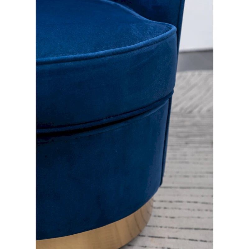 Blue Modern 22 Upholstered Velvet Accent Chair with Round Swivel Metal Base for Living Room