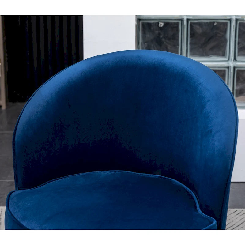 Blue Modern 22 Upholstered Velvet Accent Chair with Round Swivel Metal Base for Living Room