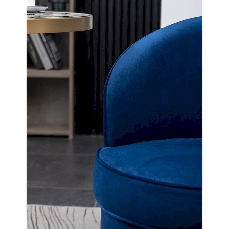 Blue Modern 22 Upholstered Velvet Accent Chair with Round Swivel Metal Base for Living Room