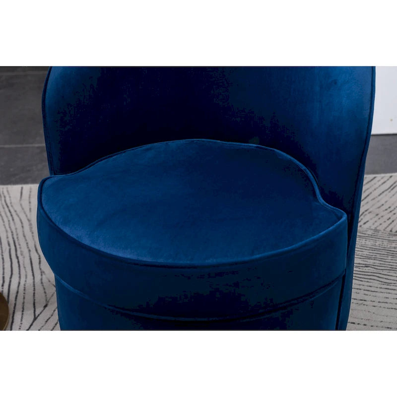 Blue Modern 22 Upholstered Velvet Accent Chair with Round Swivel Metal Base for Living Room