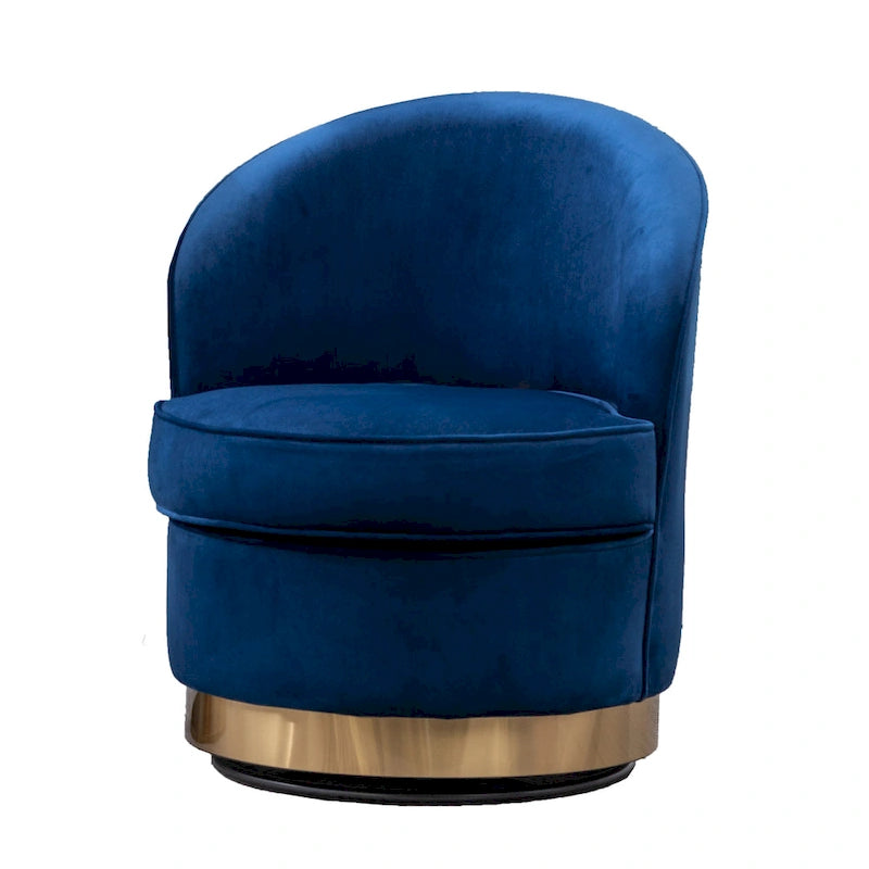 Blue Modern 22 Upholstered Velvet Accent Chair with Round Swivel Metal Base for Living Room