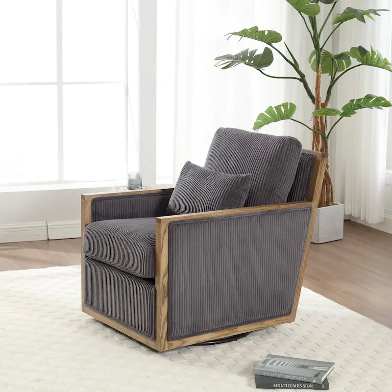 Modern 26.77 Upholstered 360 Swivel Barrel Chair with Sturdy Hardwood Frame for Living Room