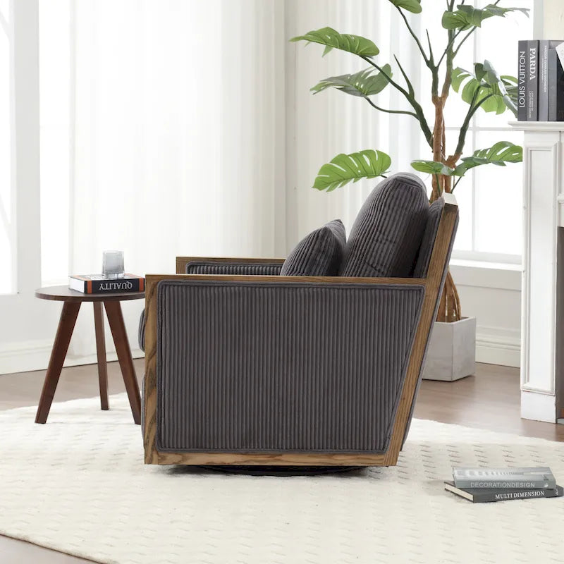 Modern 26.77 Upholstered 360 Swivel Barrel Chair with Sturdy Hardwood Frame for Living Room